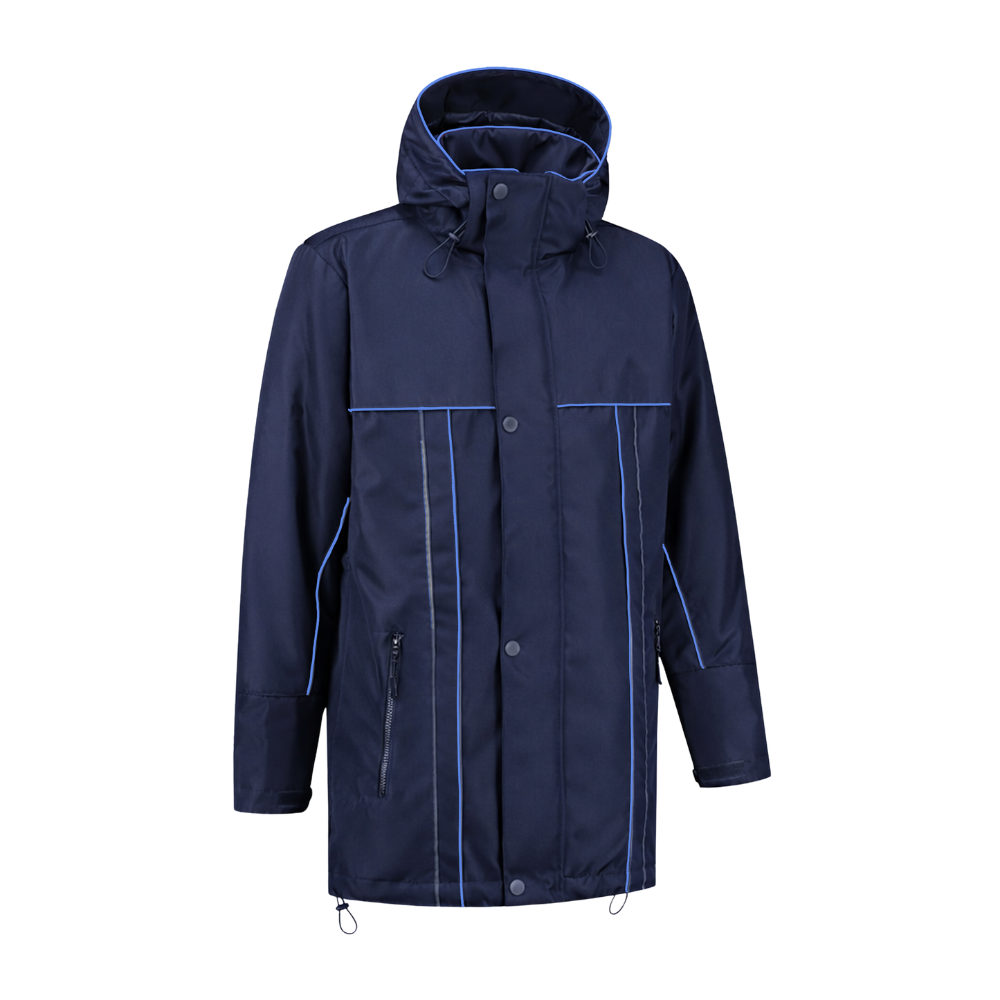 Winter werkjas blauw met kleuraccent blauw- voor professionals warm, waterdicht en herkenbaar