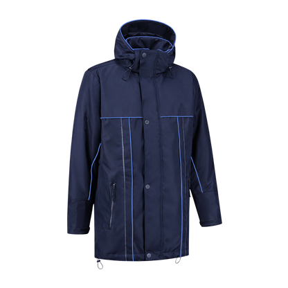 Winter werkjas blauw met kleuraccent blauw- voor professionals warm, waterdicht en herkenbaar