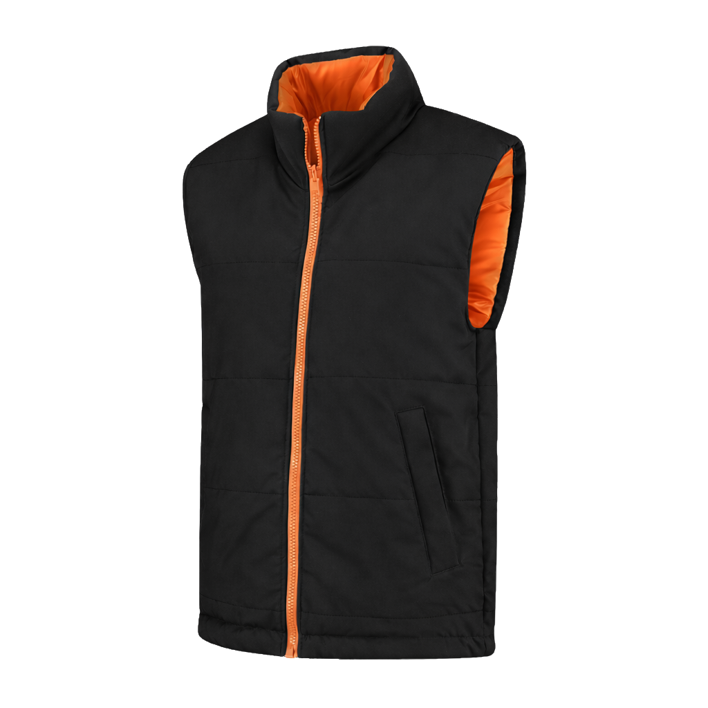 Bodywarmer Zwart met kleuraccent oranje-  voor professionals comfortabel, duurzaam en representatief