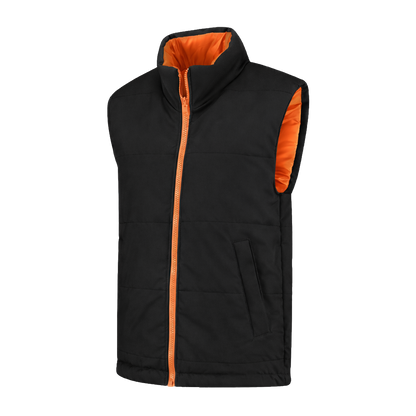 Bodywarmer Zwart met kleuraccent oranje-  voor professionals comfortabel, duurzaam en representatief