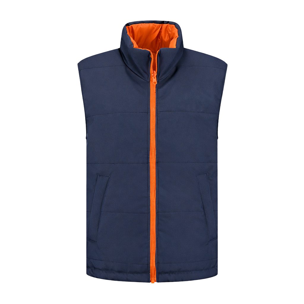 Bodywarmer Navy met kleuraccent oranje-  voor professionals comfortabel, duurzaam en representatief