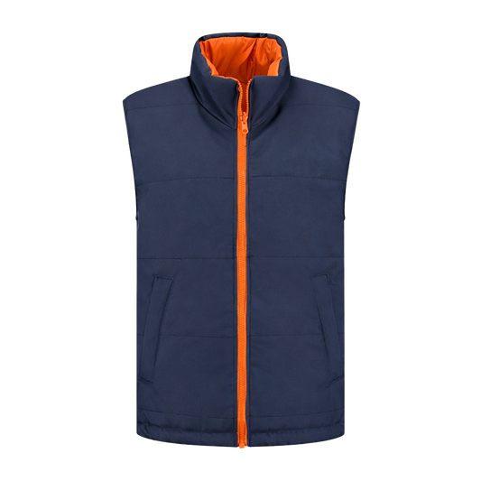 Bodywarmer Navy met kleuraccent oranje-  voor professionals comfortabel, duurzaam en representatief