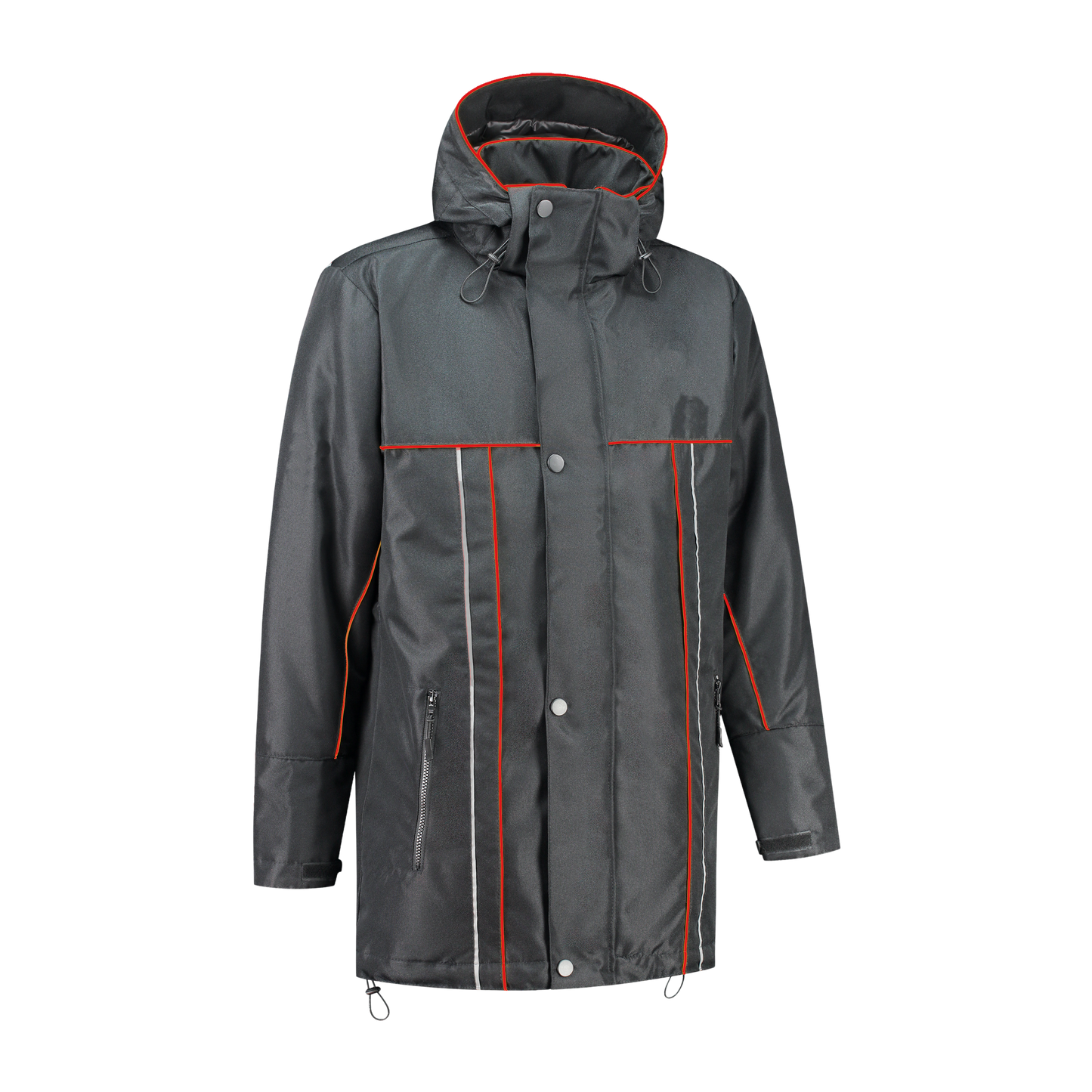 Winter werkjas antraciet met kleuraccent rood voor professionals  warm, waterdicht en herkenbaar
