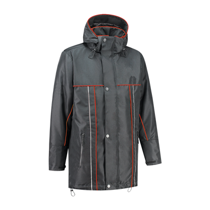 Winter werkjas antraciet met kleuraccent rood voor professionals  warm, waterdicht en herkenbaar