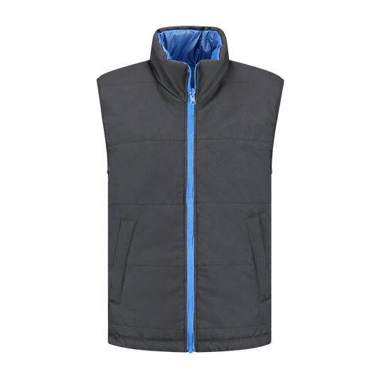 Bodywarmer Antraciet met kleuraccent blauw- voor professionals comfortabel, duurzaam en representatief
