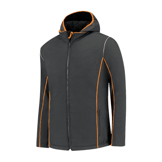 Softshell Werkjas antraciet met kleuraccent oranje- voor Professionals comfortabel, waterafstotend en winddicht